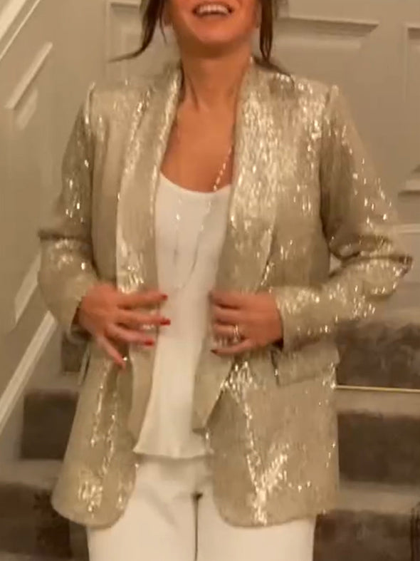 Women Lapel Sequined Temperament Commuter Suit Jacket