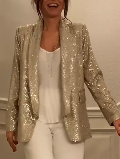 Women Lapel Sequined Temperament Commuter Suit Jacket