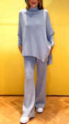 Women Round Neck Irregular Top + Pants Solid Color Casual Suit