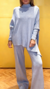 Women Round Neck Irregular Top + Pants Solid Color Casual Suit
