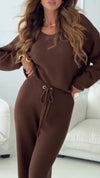 Women Round Neck Top + Drawstring Pants Casual Suit