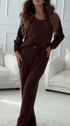Women Round Neck Top + Drawstring Pants Casual Suit
