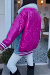 Women Casual Warm Fur Collar Contrast Color Stitching Denim Jacket
