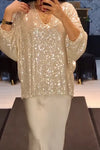 Womens Elegant Party Sequined V-Neck Top