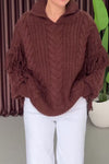 Women Casual Turtleneck Fringe Loose Sweater