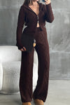 Women Casual Twisted Texture Zipper Hooded Cardigan + Pants Suit
