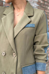 Women Casual Office Denim Panel Blazer