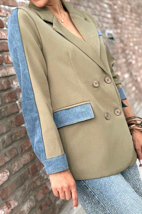 Women Casual Office Denim Panel Blazer