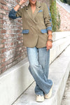 Women Casual Office Denim Panel Blazer