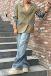Women Casual Office Denim Panel Blazer