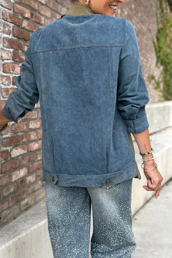 Women Casual Office Denim Panel Blazer