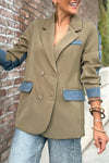 Women Casual Office Denim Panel Blazer