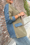 Women Casual Office Denim Panel Blazer