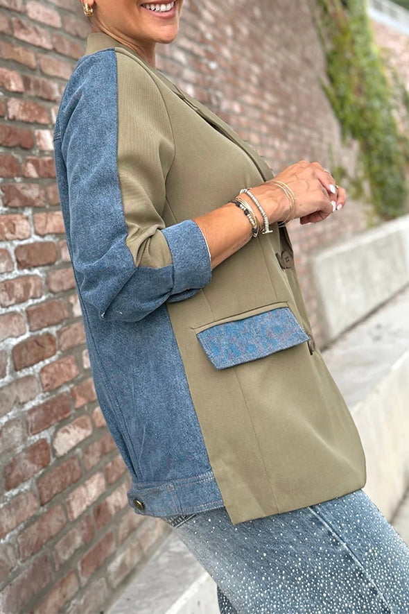 Women Casual Office Denim Panel Blazer