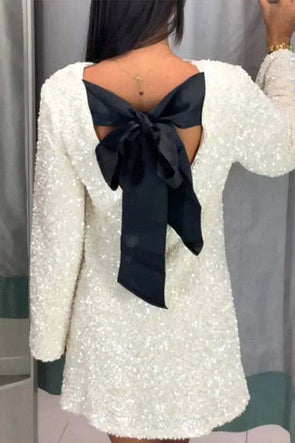 Women Elegant Bow Tie Party Sequin Dress