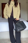 Women Casual Textured Stand Collar Button Jacket
