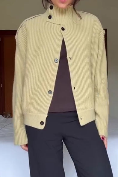 Women Casual Textured Stand Collar Button Jacket