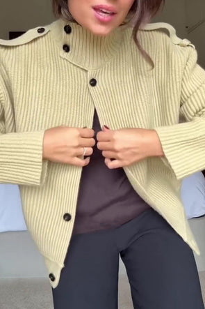 Women Casual Textured Stand Collar Button Jacket