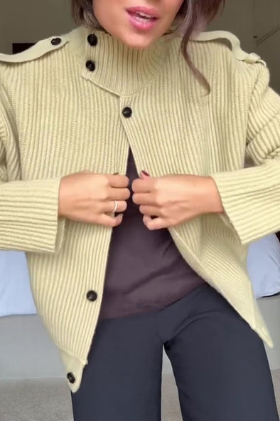 Women Casual Textured Stand Collar Button Jacket