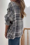 Women Elegant Brushed Plaid Texture Lapel Large Pocket Raw Edge Jacket
