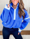 Women Stand Collar Half Zip Plush Casual Top