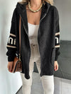 Women Hooded Plush Spliced Knit Sleeve Casual Jacket