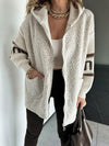 Women Hooded Plush Spliced Knit Sleeve Casual Jacket