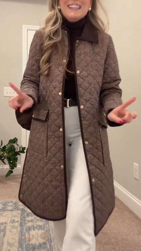 Women Lapel Plaid Temperament Casual Jacket
