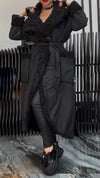 Women Lapel Stitching Plush Casual Long Cotton Jacket