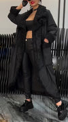 Women Lapel Stitching Plush Casual Long Cotton Jacket
