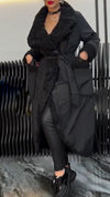 Women Lapel Stitching Plush Casual Long Cotton Jacket