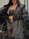 Ladies Hooded Spliced Knit Sleeve Casual Coat