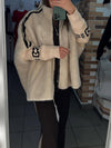 Women Stand Collar Plush Printed Casual Coat