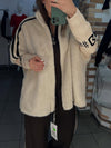 Women Stand Collar Plush Printed Casual Coat