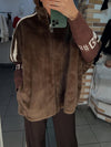 Women Stand Collar Plush Printed Casual Coat