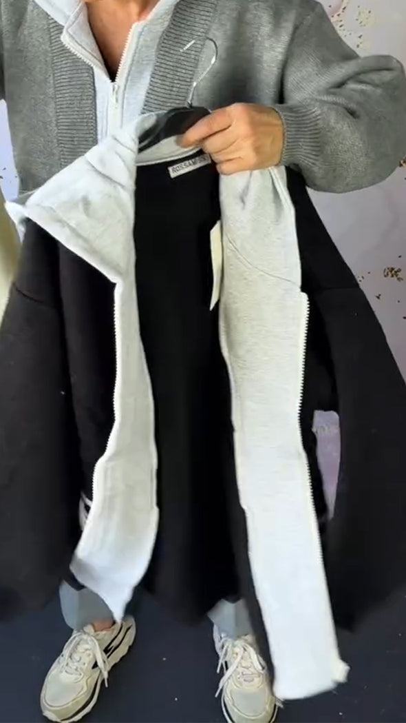 Women Round Neck Hooded Patchwork Knitted Fake Two-piece Casual Coat