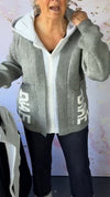 Women Round Neck Hooded Patchwork Knitted Fake Two-piece Casual Coat