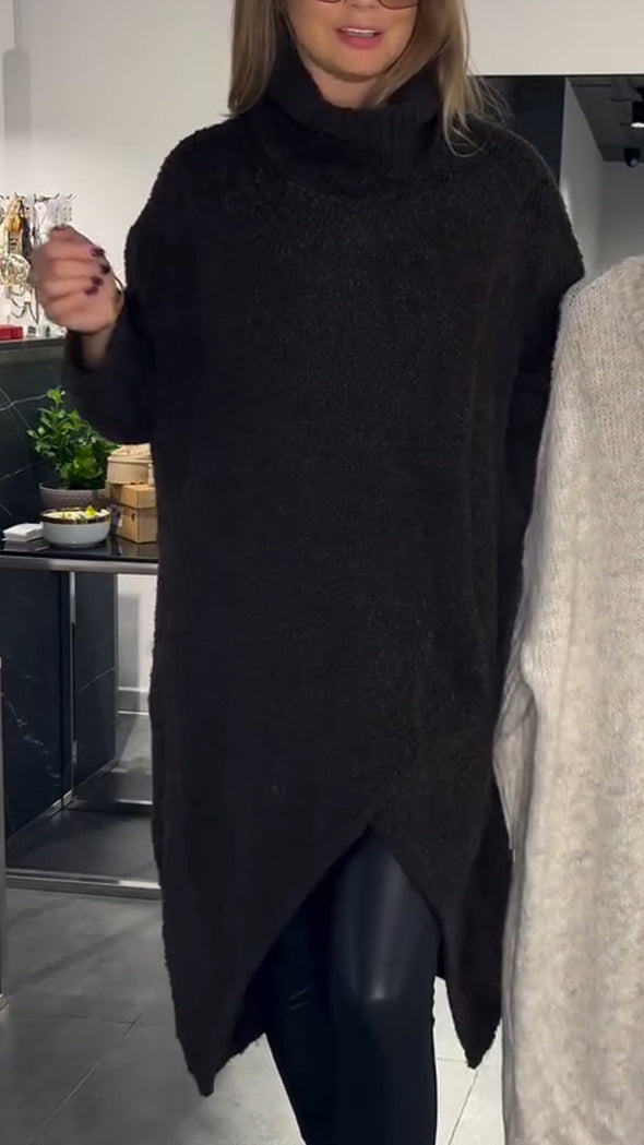 Women High-neck Knitted Long Sweater