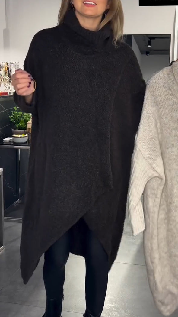 Women High-neck Knitted Long Sweater