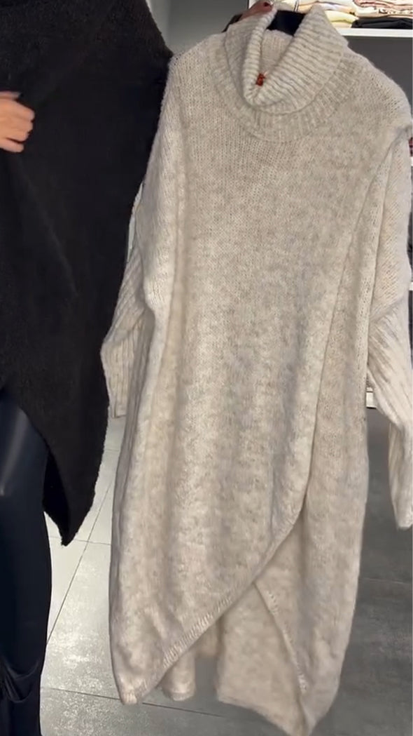 Women High-neck Knitted Long Sweater