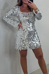 Women Large Square Collar Sequined Casual Dress