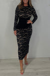 Women Round Neck Printed Waist Elegant Casual Dress