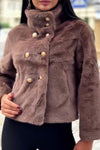 Women Casual Warm Double-Breasted Turtleneck Plush Short Jacket