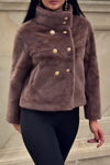 Women Casual Warm Double-Breasted Turtleneck Plush Short Jacket