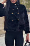 Women Casual Warm Double-Breasted Turtleneck Plush Short Jacket