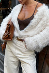 Women Elegant Plush Large Button Long Sleeve Cardigan