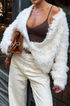 Women Elegant Plush Large Button Long Sleeve Cardigan
