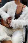 Women Elegant Plush Large Button Long Sleeve Cardigan
