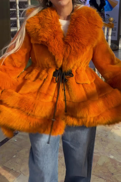 Women Casual Double Plush Lace-up A-line Jacket