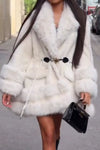 Women Casual Double Plush Lace-up A-line Jacket